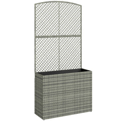 Outsunny Rattan Planter with Trellis, Raised Beds for Garden with Liner for Climbing Plants Vegetables Flowers, Dark Grey