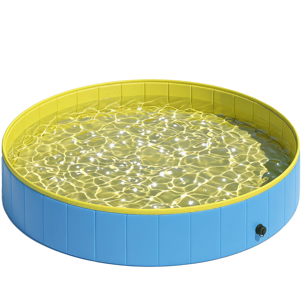 PawHut Foldable Dog Pool for Puppies and Ducks Dog Paddling Pool Bath Tub, Blue, 160 x 30cm