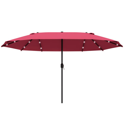 Outsunny 4.4m Double-Sided Sun Umbrella Patio Parasol LED Solar Lights Red