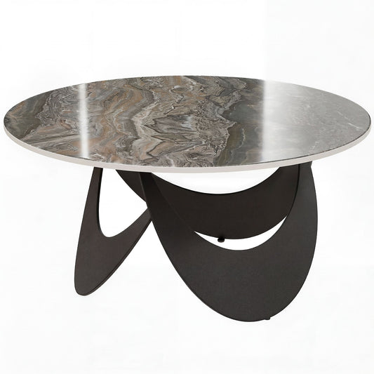 HOMCOM Coffee Table Sintered Stone Top Adjustable Foot Pads Modern Centre Table for Living Room Brown and Black