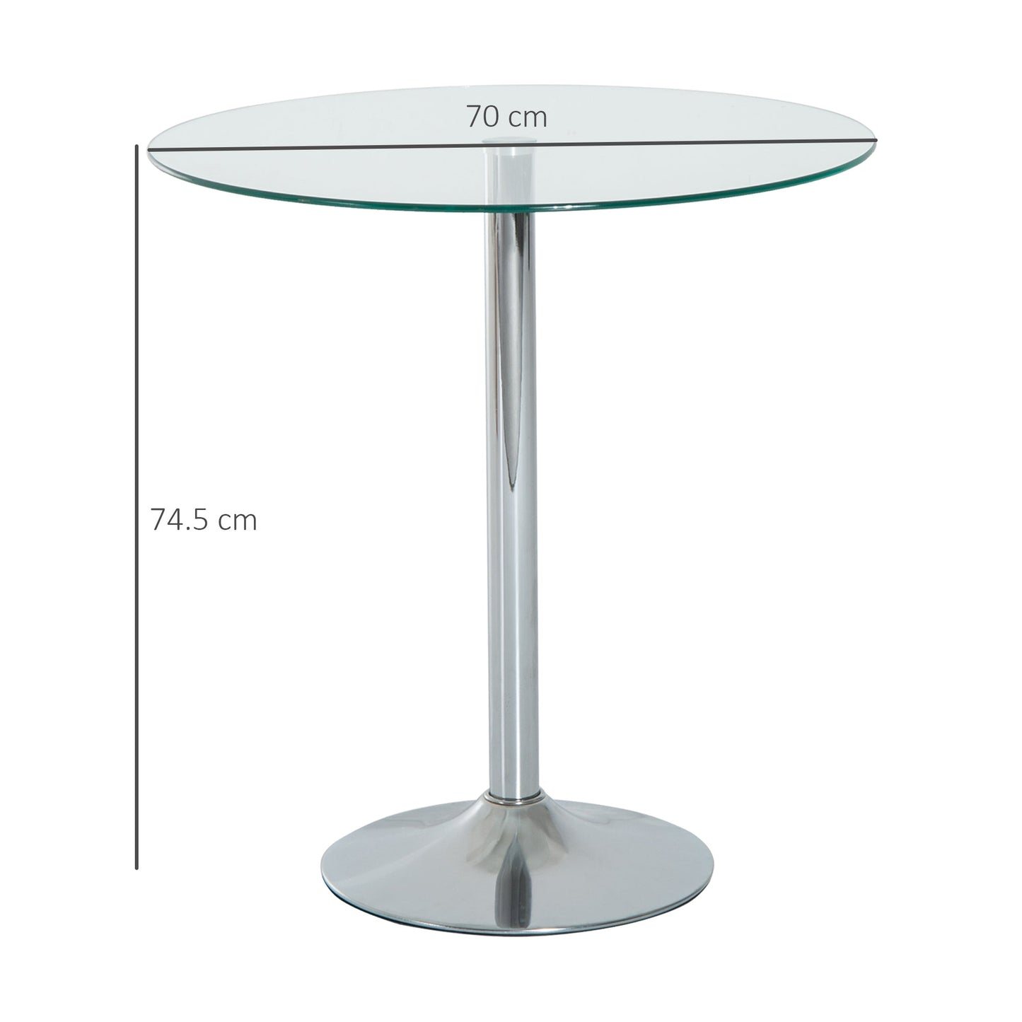 HOMCOM Round Dining Table, Modern Dining Room Table with Tempered Glass Top, Steel Base, Space Saving Small Bar Table