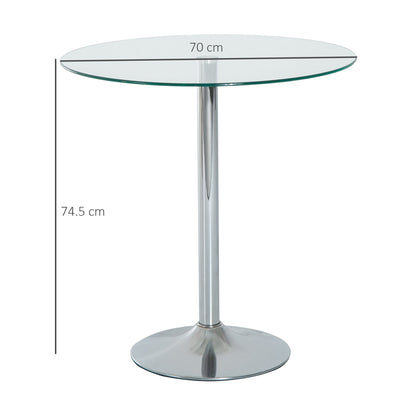 HOMCOM Round Dining Table, Modern Dining Room Table with Tempered Glass Top, Steel Base, Space Saving Small Bar Table