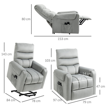 HOMCOM Vibration Massage Rise and Recliner Chair, Electric Power Lift Recliner with Remote Control and Side Pockets, Grey