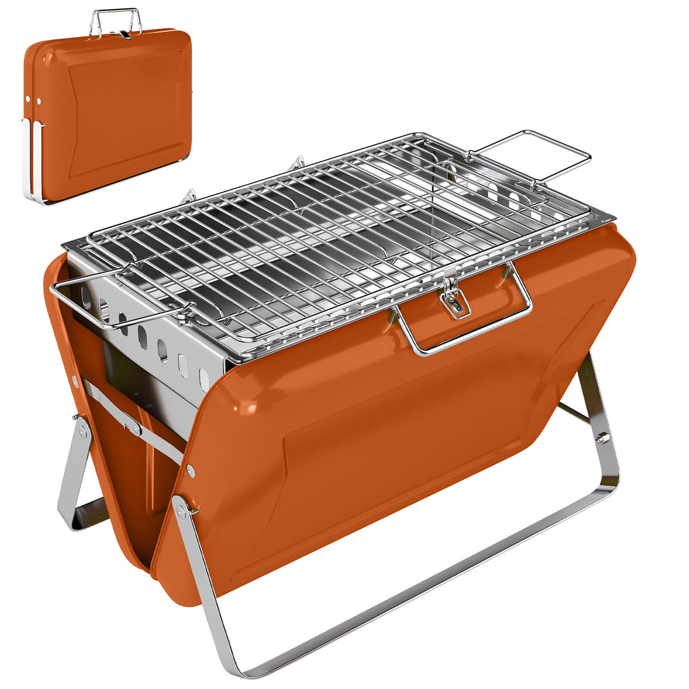 Outsunny Charcoal BBQ Grill Portable Stainless Steel Barbecue with Tilting Grate for Camping Picnic Garden Orange