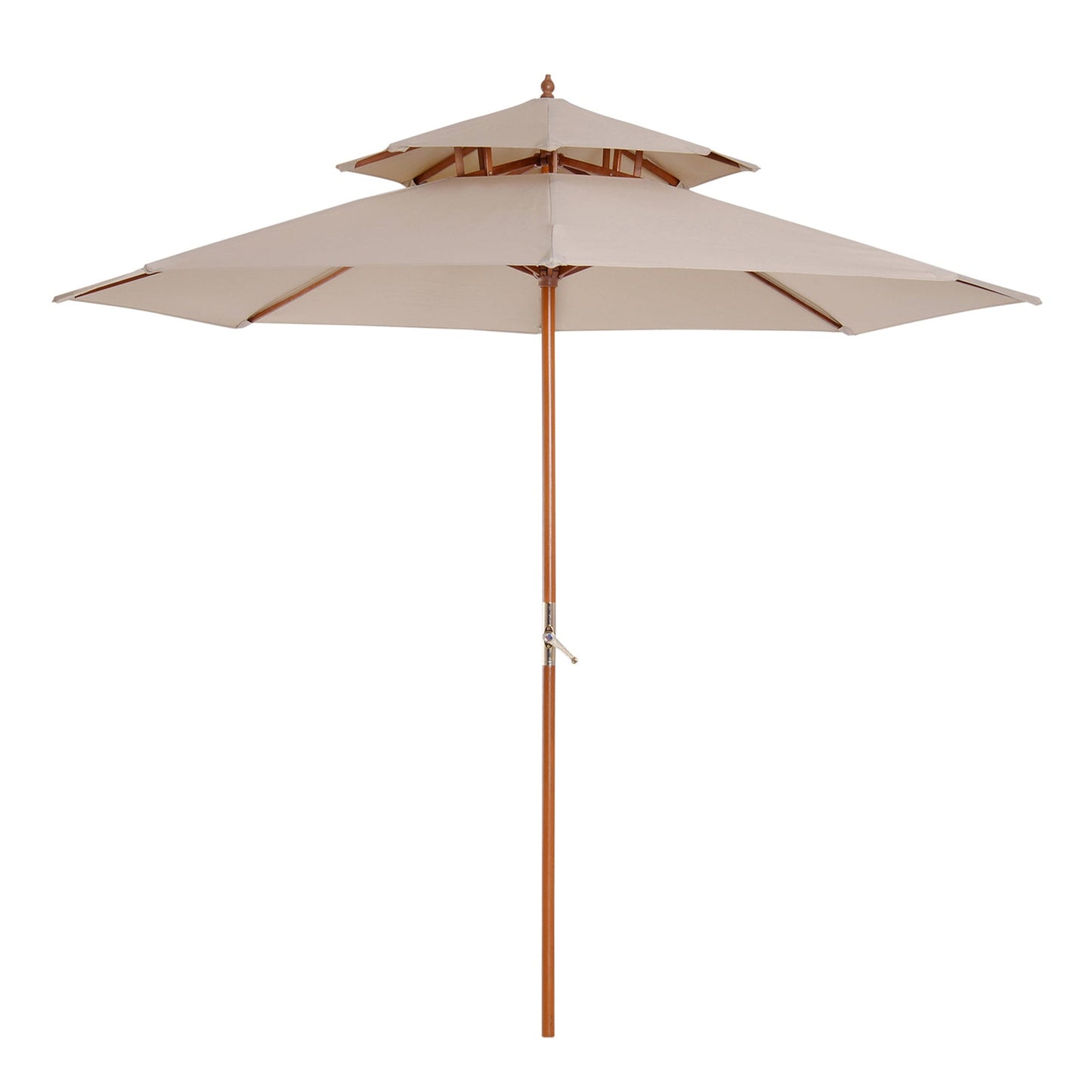 Outsunny 2.7m Wooden Parasol Elegant Two-Tier Design Garden Parasol Umbralle for Outdoor Shade, Beige