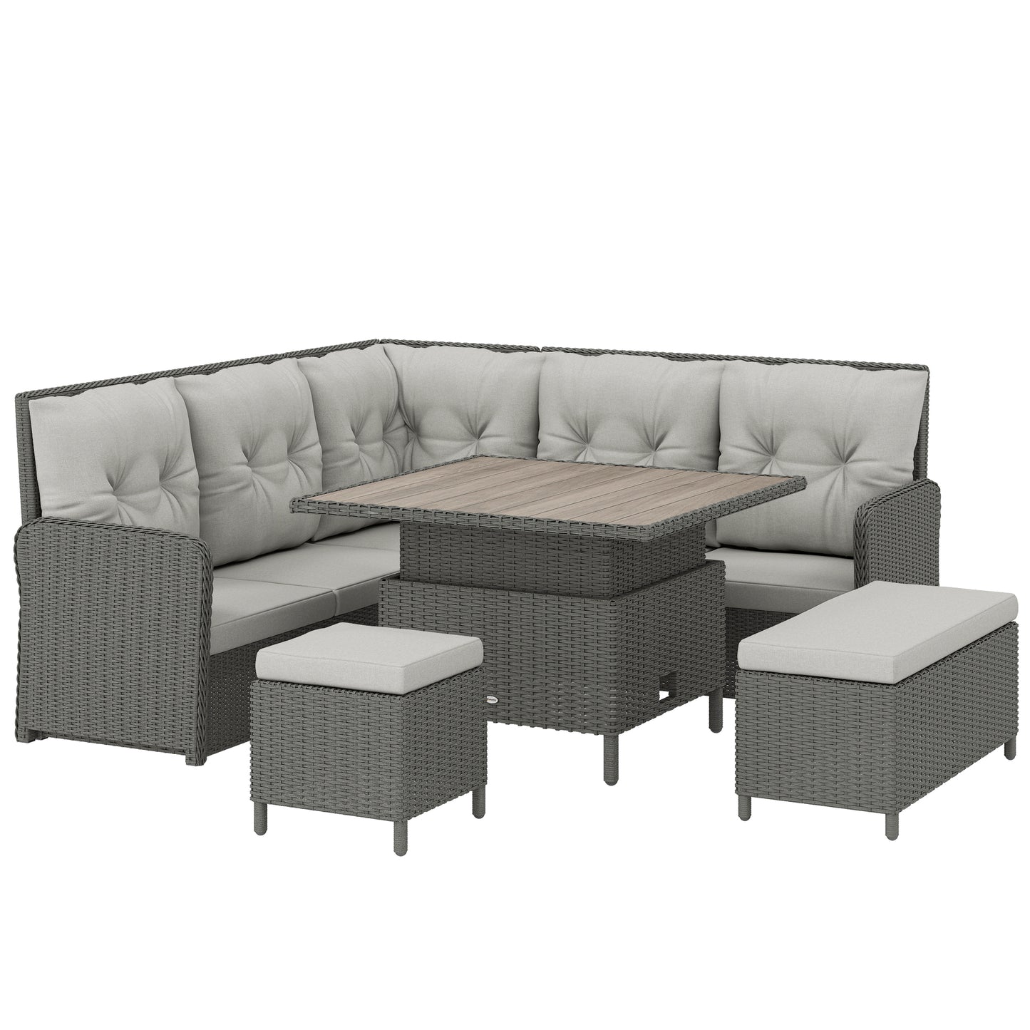 Outsunny 6 Pieces Outdoor PE Rattan Garden Furniture, Patio Wicker Sectional Conversation Corner Sofa