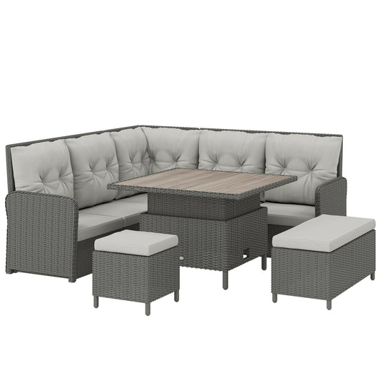 Outsunny 6 Pieces Outdoor PE Rattan Garden Furniture, Patio Wicker Sectional Conversation Corner Sofa