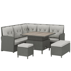 Outsunny 6 Pieces Outdoor PE Rattan Garden Furniture, Patio Wicker Sectional Conversation Corner Sofa