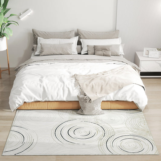 HOMCOM Modern Area Rug, Swirl Pattern Machine Washable Rug, Allergy-Friendly Floor Carpet for Living Room, Bedroom, Dining Room, Home Office, 170 x 120 cm, Cream White
