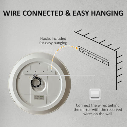 مرايا حمام دائرية مضيئة من كلينكين مع إضاءة LED خافتة، مرآة حائط مثبتة بثلاثة ألوان، تعمل باللمس الذكي، مضادة للضباب، 60 سم