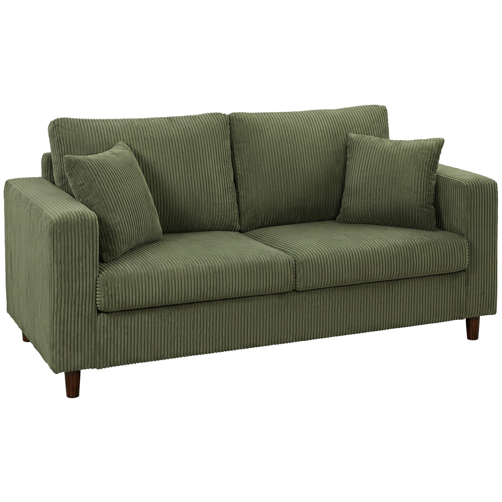 HOMCOM Loveseat Sofa with Wide Seat, Corduroy 2 Seater Couch with Deep Seat, Spring Cushion, Green