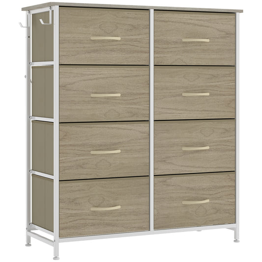HOMCOM Chest of Drawers, Dresser for Bedroom with 8 Fabric Drawers, Tall Storage Unit w/ Side Storage Bag, Natural Wood Finish