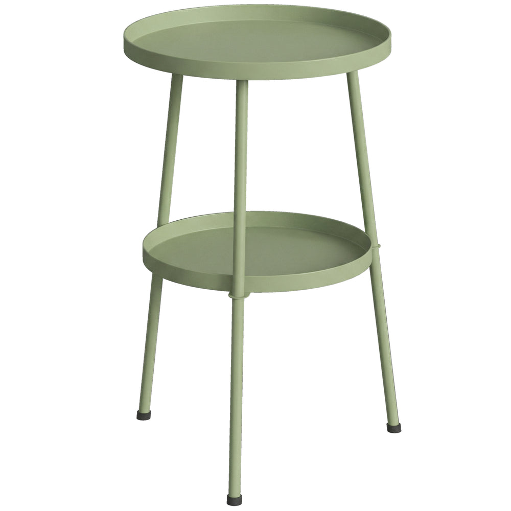 Outsunny Patio Side Table, 2-Tier Round Coffee End Table for Garden Balcony Living Room Bedroom, Light Green