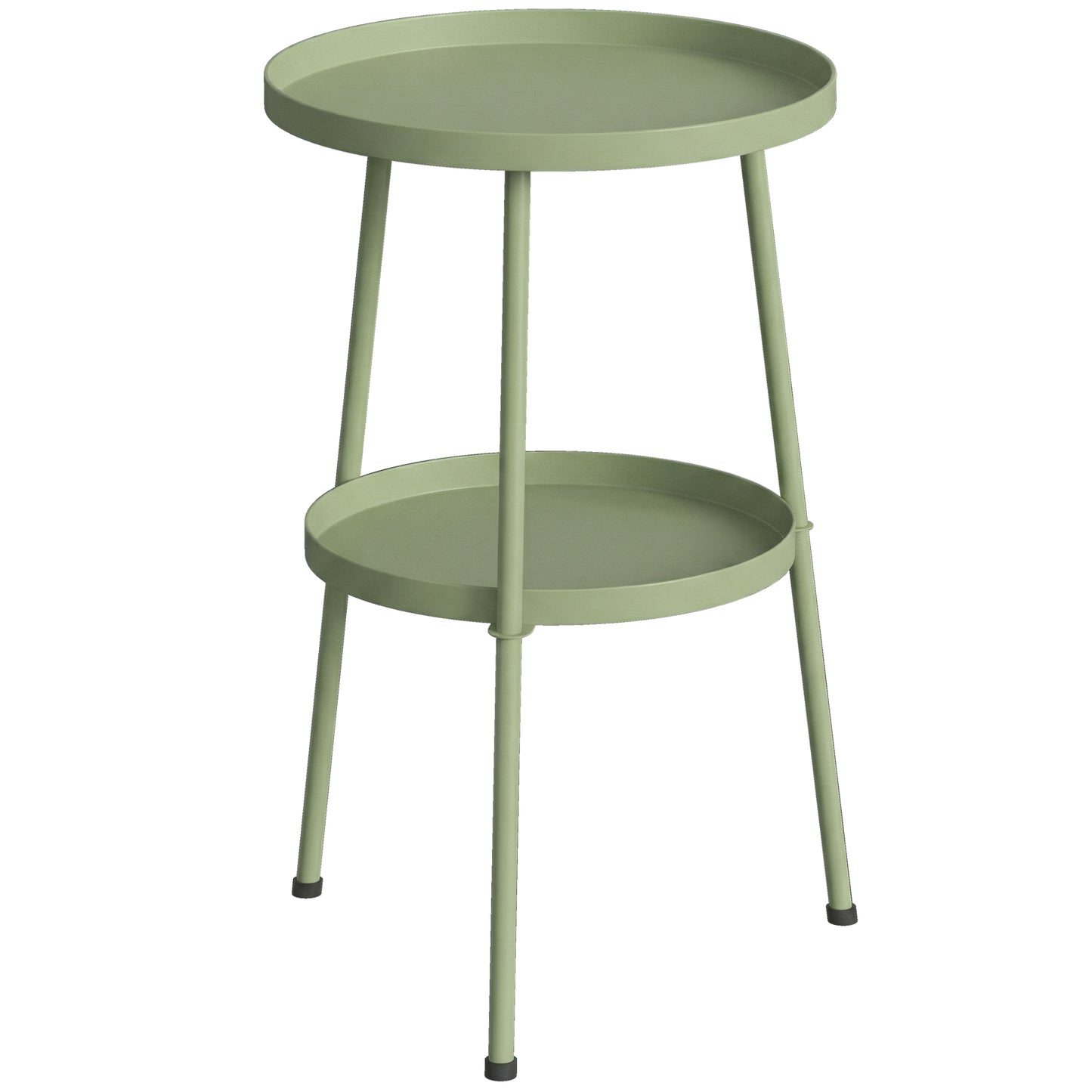 Outsunny Patio Side Table, 2-Tier Round Coffee End Table for Garden Balcony Living Room Bedroom, Light Green