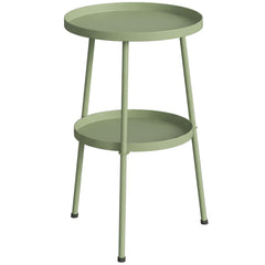 Outsunny Patio Side Table, 2-Tier Round Coffee End Table for Garden Balcony Living Room Bedroom, Light Green