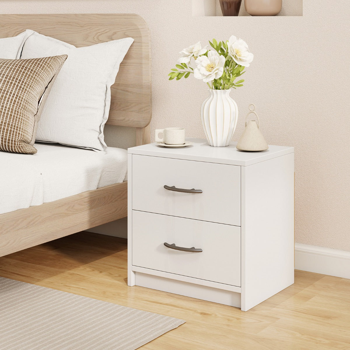 2 Drawer Nightstand with Storage for Living Room-White