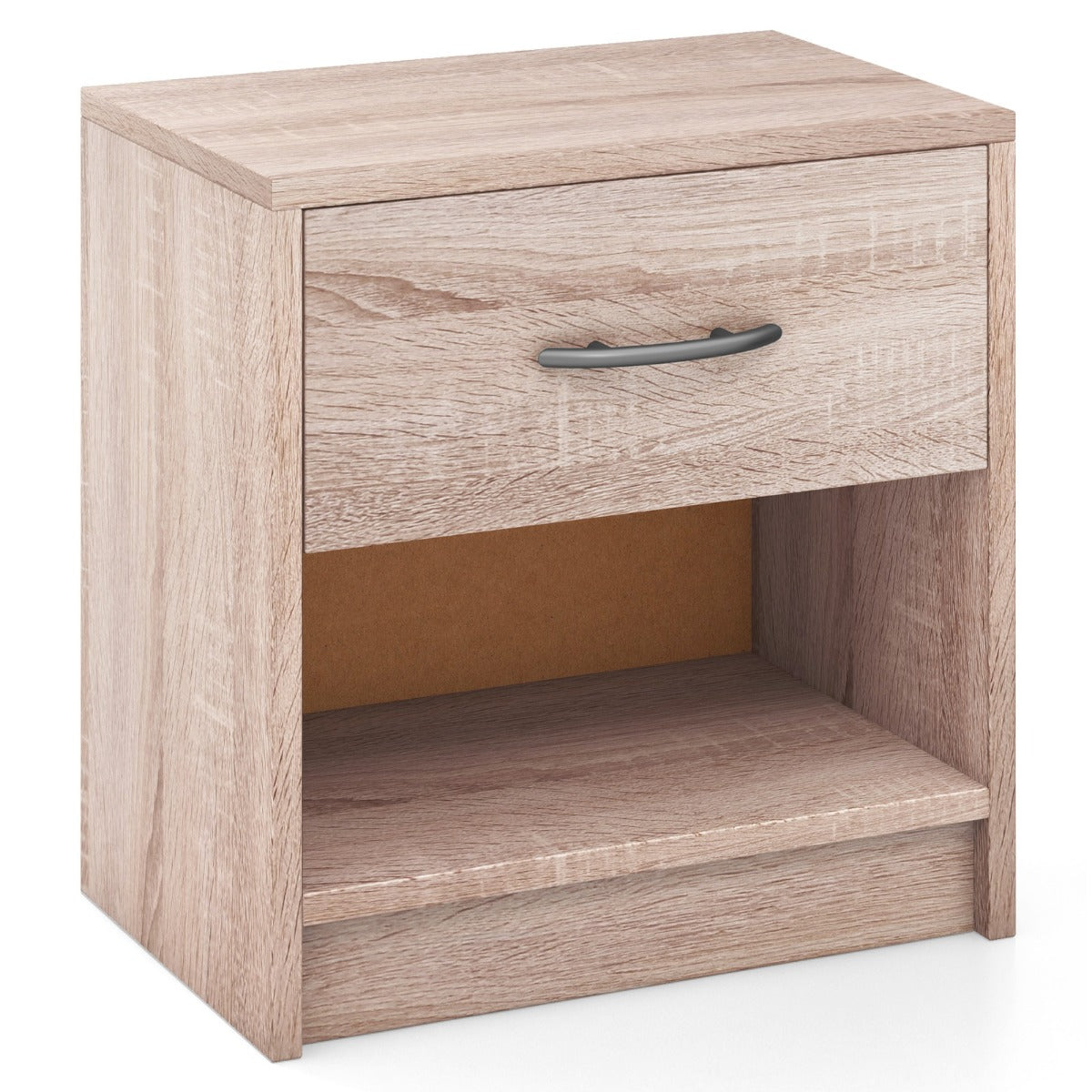Bedside Table Nightstand with Drawer and Open Storage Shelf-Natural