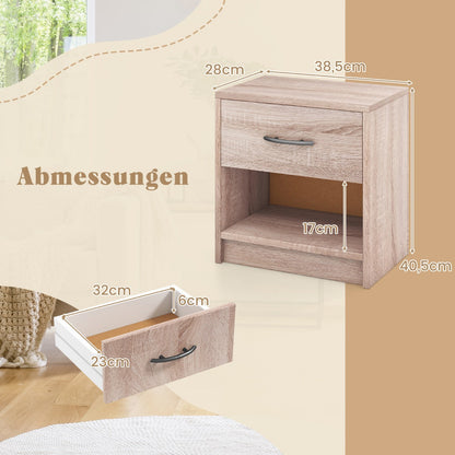 Bedside Table Nightstand with Drawer and Open Storage Shelf-Natural