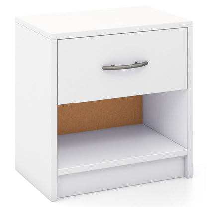 Bedside Table Nightstand with Drawer and Open Storage Shelf-White