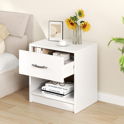 Bedside Table Nightstand with Drawer and Open Storage Shelf-White