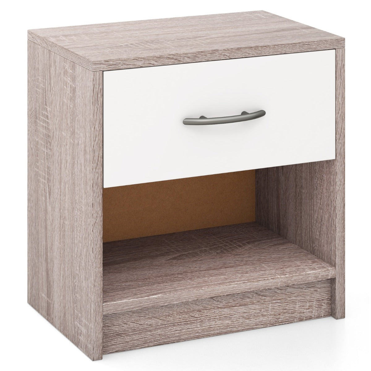 Bedside Table Nightstand with Drawer and Open Storage Shelf-Light Gray
