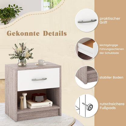Bedside Table Nightstand with Drawer and Open Storage Shelf-Light Gray