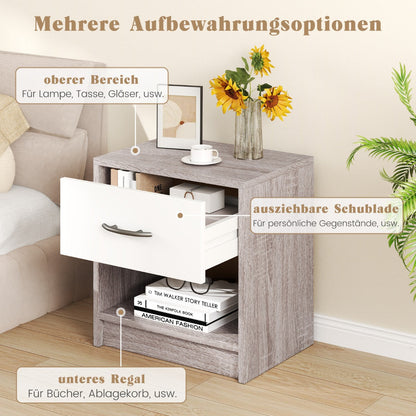 Bedside Table Nightstand with Drawer and Open Storage Shelf-Light Gray