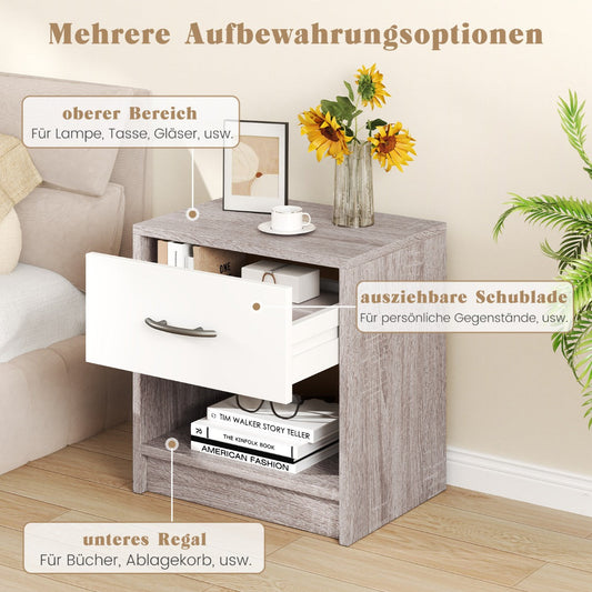 Bedside Table Nightstand with Drawer and Open Storage Shelf-Light Gray