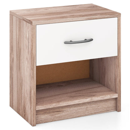 Bedside Table Nightstand with Drawer and Open Storage Shelf-Oak