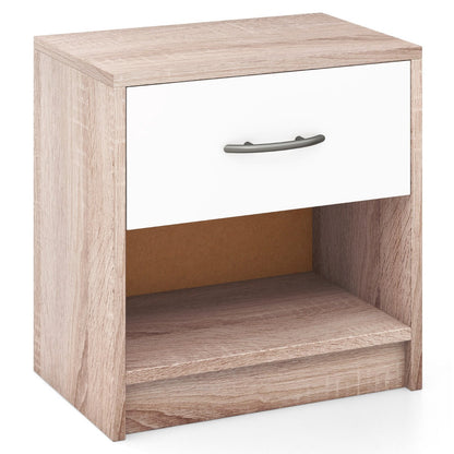 Bedside Table Nightstand with Drawer and Open Storage Shelf-Natural & White