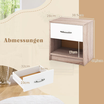 Bedside Table Nightstand with Drawer and Open Storage Shelf-Natural & White