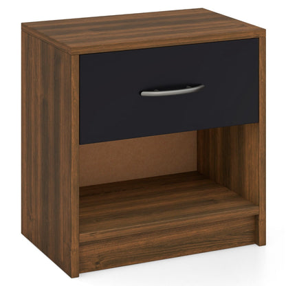 Bedside Table Nightstand with Drawer and Open Storage Shelf-Brown