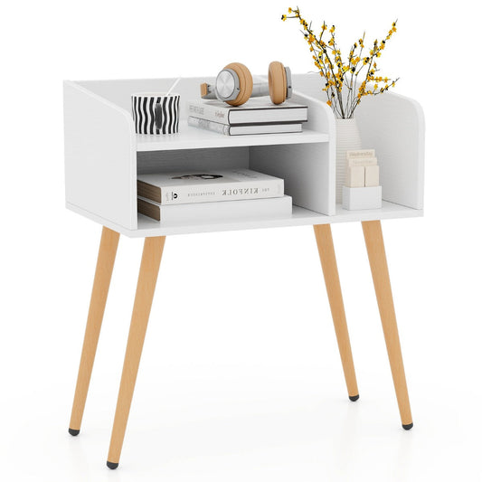 Mid Century Modern Nightstand  with Open Shelves-White