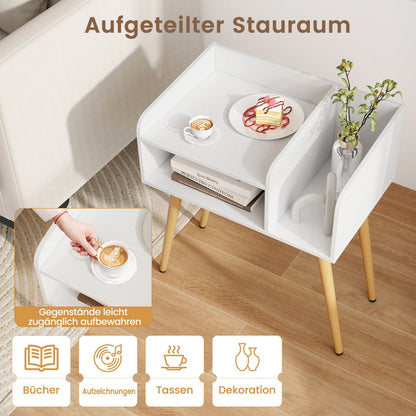 Mid Century Modern Nightstand  with Open Shelves-White