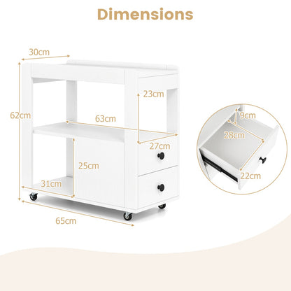 Modern 2-Drawer Sofa Side Table with Open Shelves-White