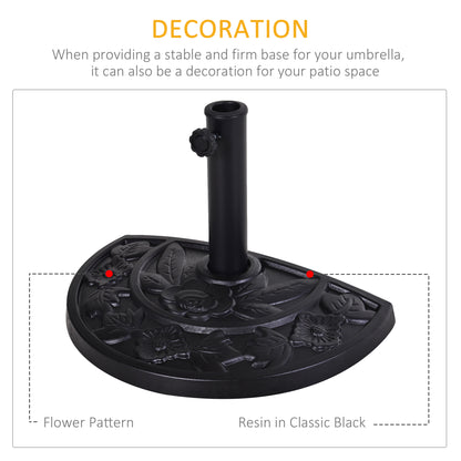 Outsunny 9kg Resin Parasol Base, Half Round Umbrella Stand with Floral Design for Garden, Outdoor, Suitable Umbrella Rod: Î¦3.8cm, Î¦4.8cm, Black