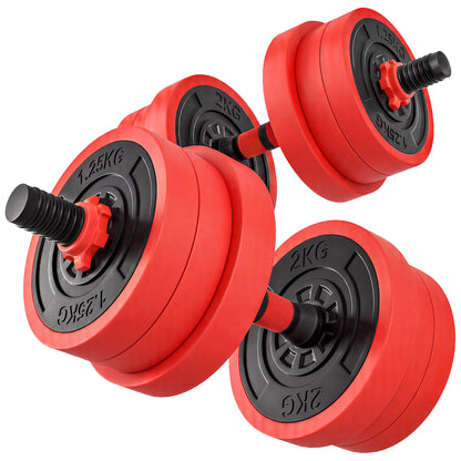 SPORTNOW 20kg 6-in-1 Adjustable Weight Dumbbells Set, Barbell, Kettlebell, Push Up Stand - Red