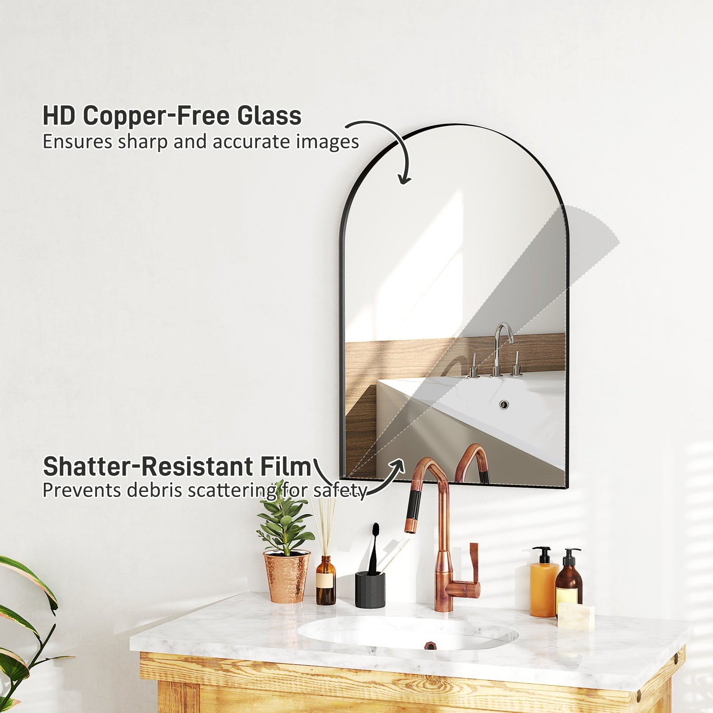 HOMCOM 60 x 90cm Arched Home Mirror - Black