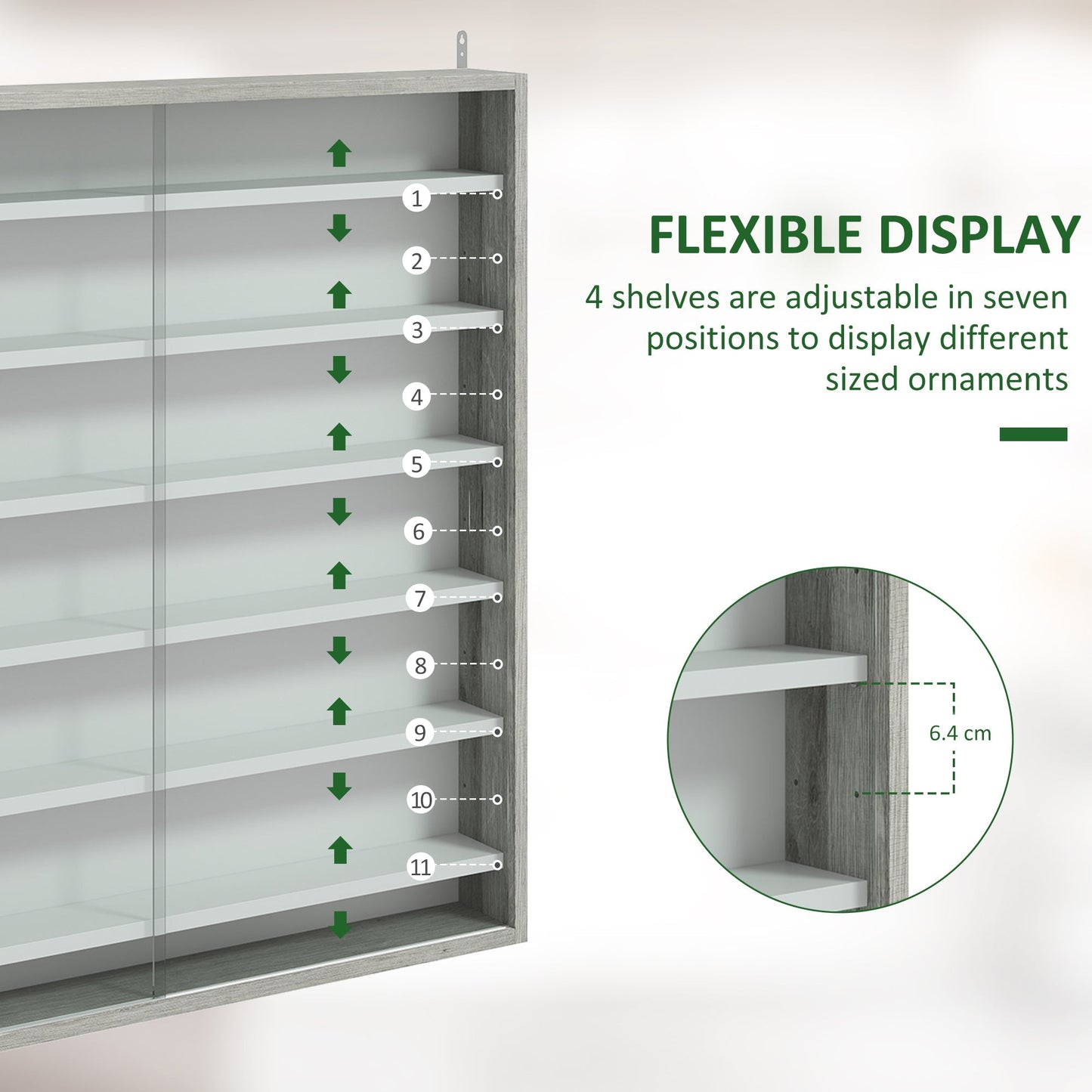 HOMCOM Six Shelf Display Cabinet, with Glass Doors - Graphite Wood Effect