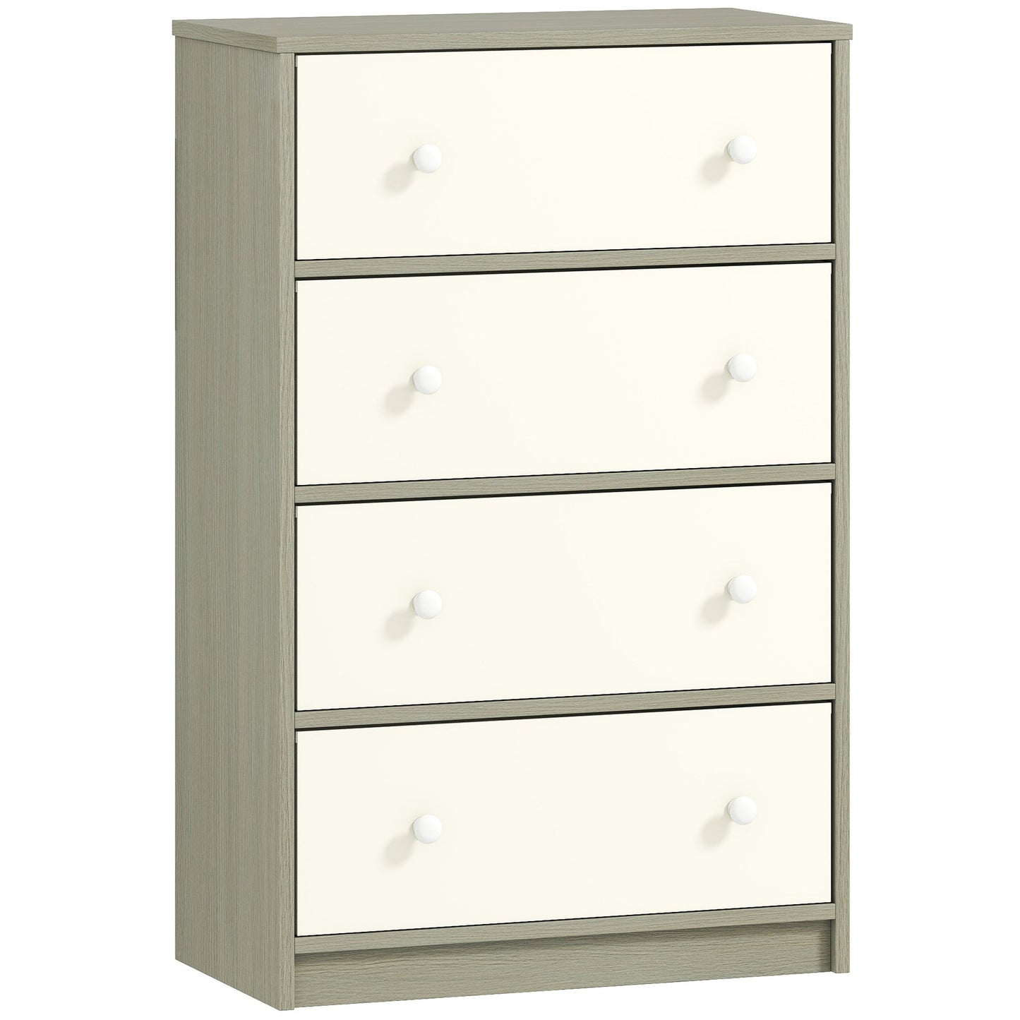 HOMCOM Chest of Drawers, Dresser with 4 Fabric Drawers - White and Grey