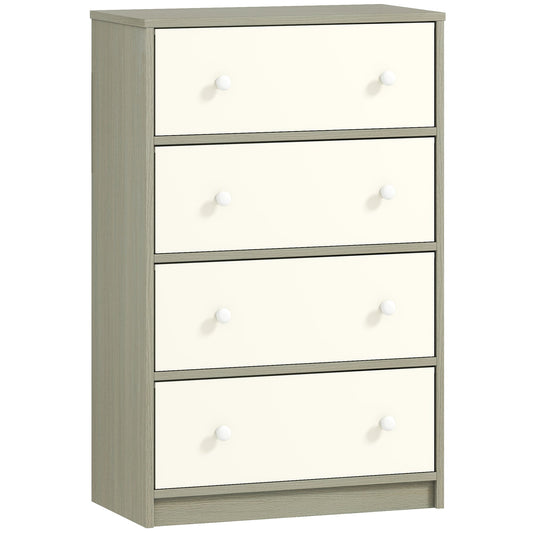 HOMCOM Chest of Drawers, Dresser with 4 Fabric Drawers - White and Grey
