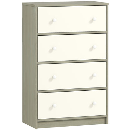 HOMCOM Chest of Drawers, Dresser with 4 Fabric Drawers - White and Grey
