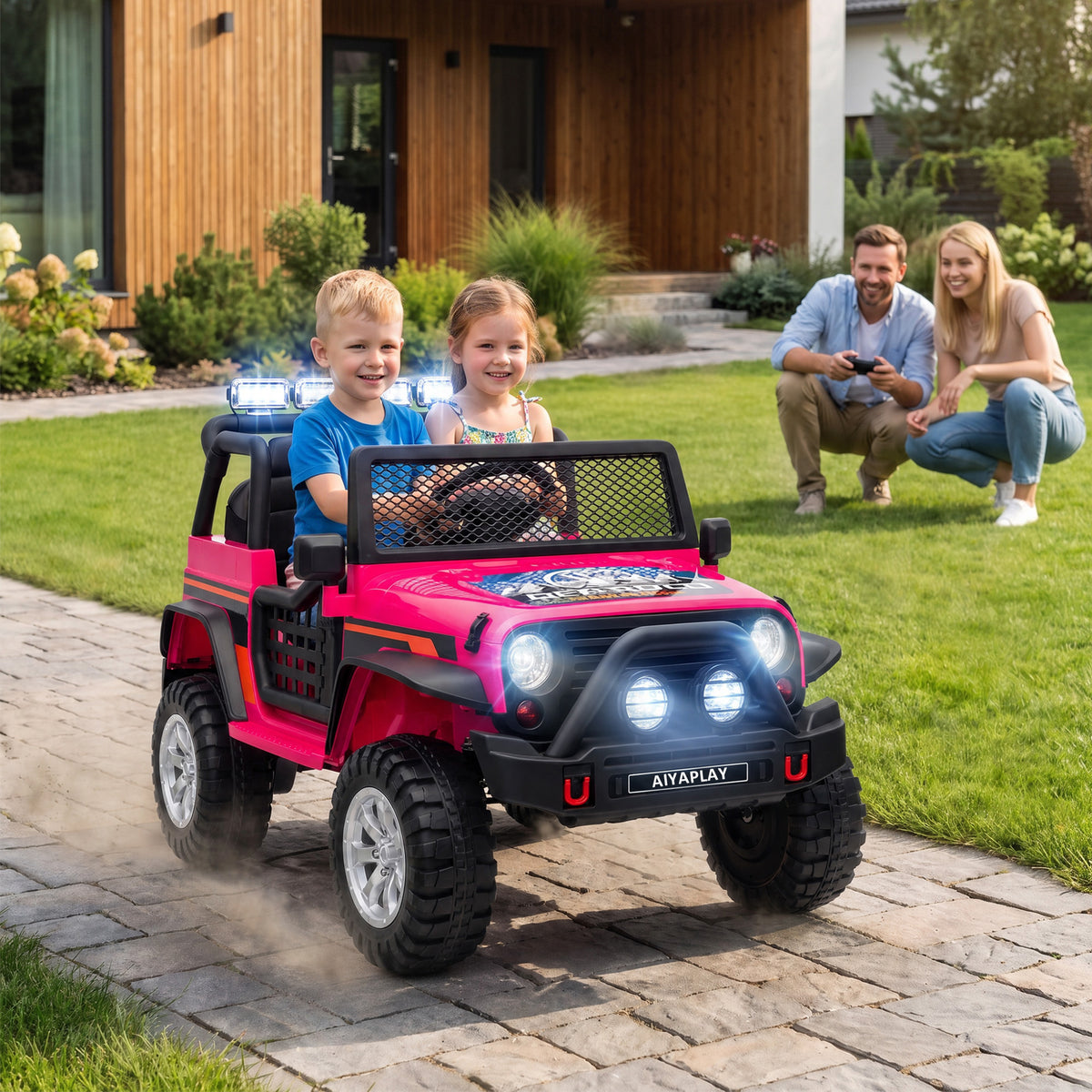 AIYAPLAY 12V Kids Electric Ride on Car with 2 Motors, Remote Control, Soft Start, Four-Wheel Suspension, Seat Belt