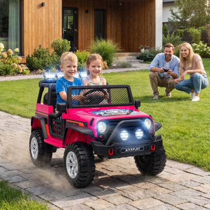 AIYAPLAY 12V Kids Electric Ride on Car with 2 Motors, Remote Control, Soft Start, Four-Wheel Suspension, Seat Belt