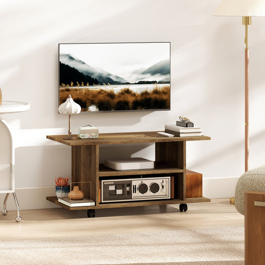 HOMCOM Modern TV Cabinet Stand Storage Shelves Table Mobile Bedroom Furniture Bookshelf Bookcase Walnut