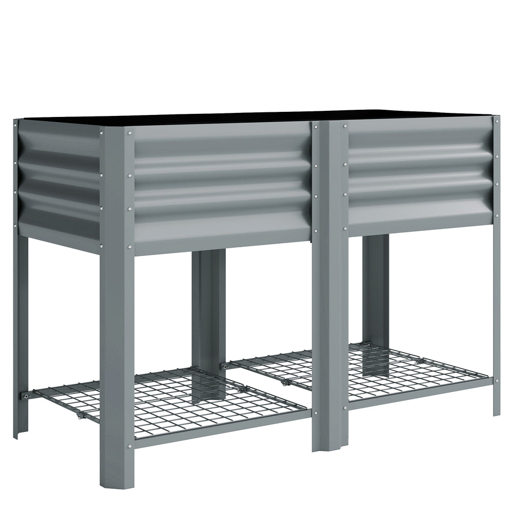 Outsunny Raised Garden Bed with Storage Shelf Steel Elevated Planter Box with Legs for Outdoor Vegetables Flowers