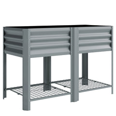 Outsunny Raised Garden Bed with Storage Shelf Steel Elevated Planter Box with Legs for Outdoor Vegetables Flowers