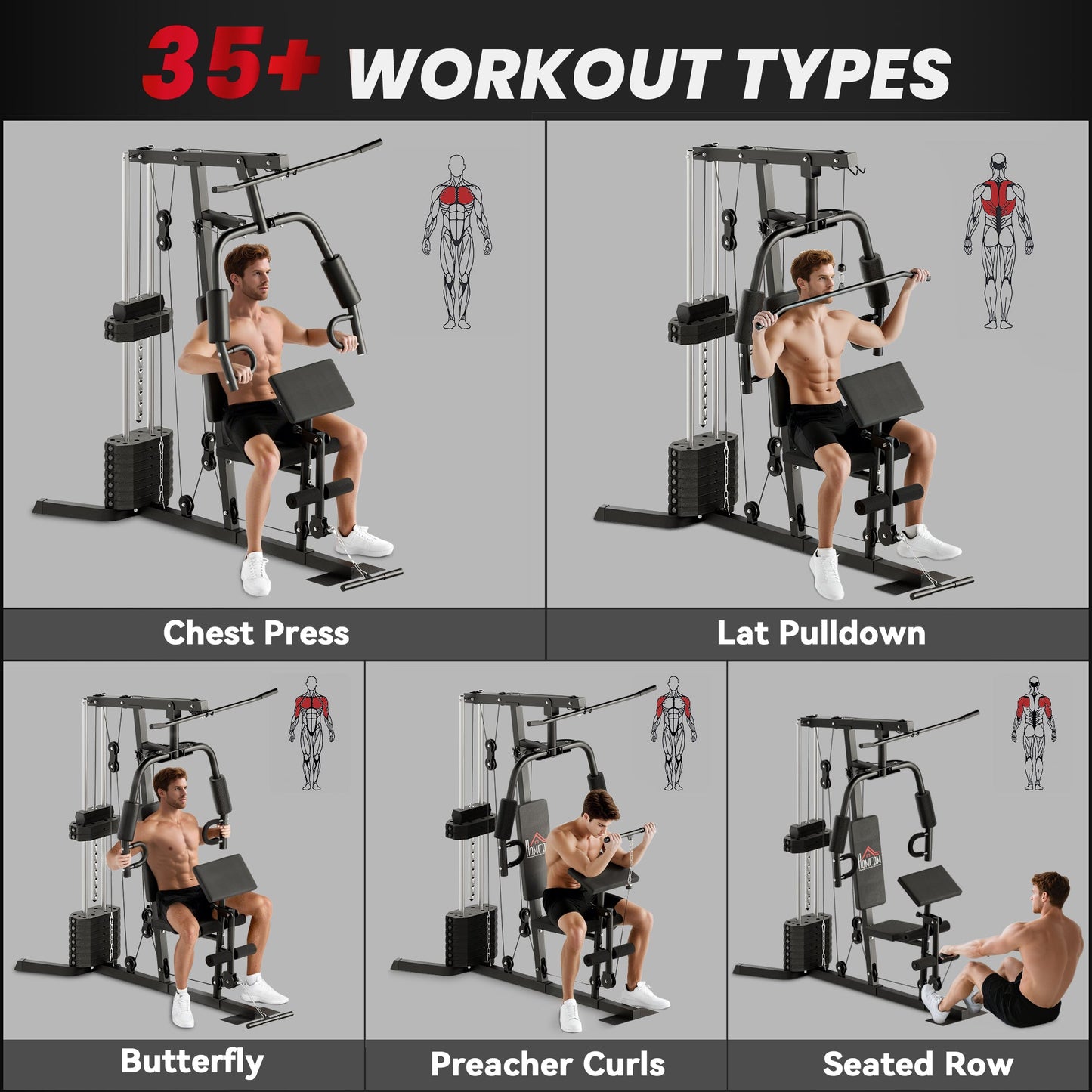 HOMCOM Multi-Exercise Gym Station, with 45kg Weight Stack, for Full Body Workout