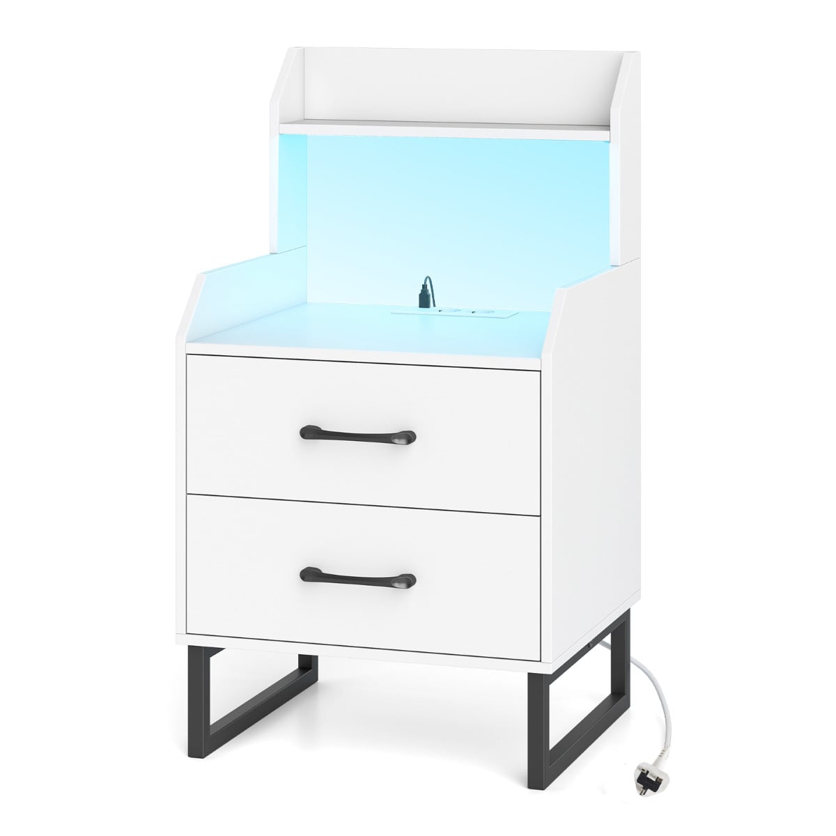 Nightstand Modern Bedside Table with Built-in Charging Station-White