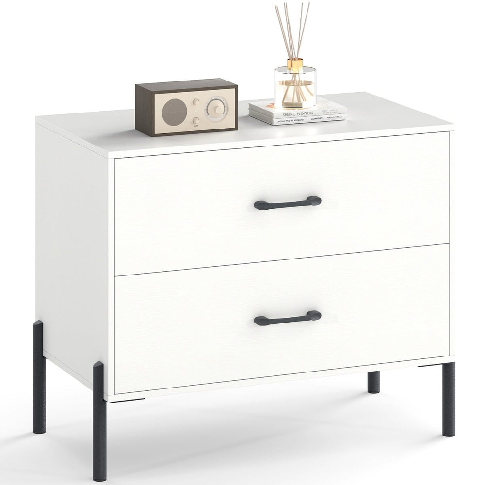 Nightstand with 2 Removable Drawers and Heavy Duty Metal Legs-White